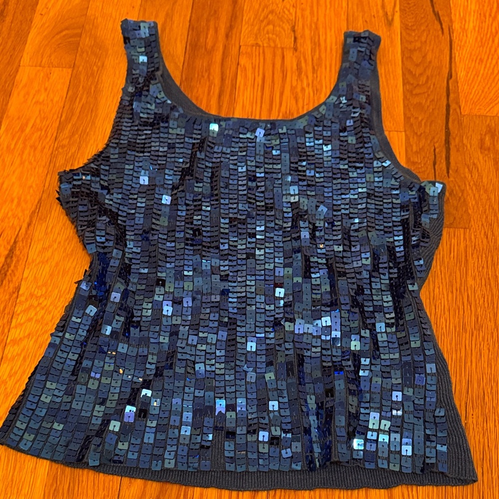 52 Weekends Navy Sequin Tank Top vintage